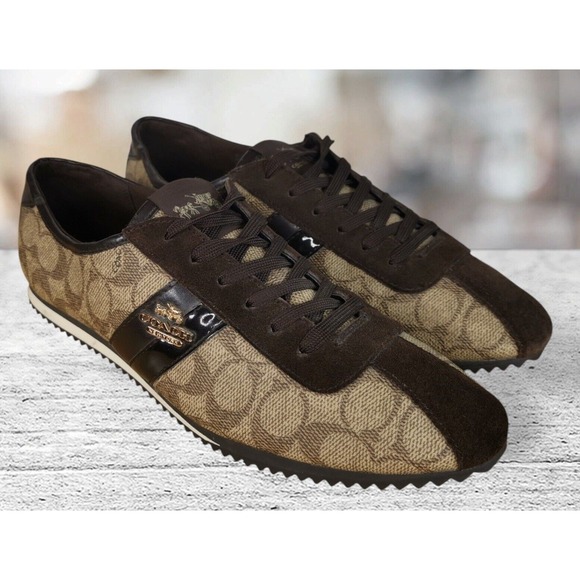 Coach Ivy Logo Pebbled Fashion Sneaker Shoes Brown Size 10B New York - Picture 1 of 12
